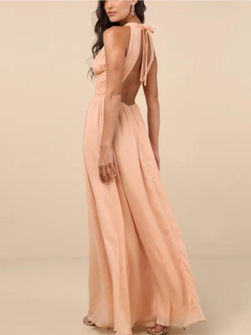 Lulus Sintra Peach Pleated Backless Maxi Dress